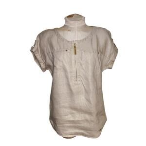 Linen Tunic Ellen Tracy‎ Zip Roll Tab Size Small Gold Beige/Gold